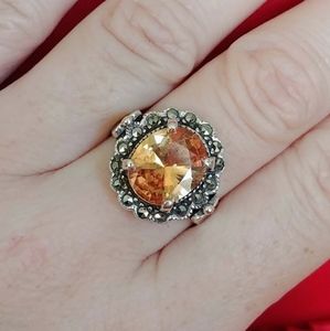 Sterling silver Citrine & marcasite Art Deco ring